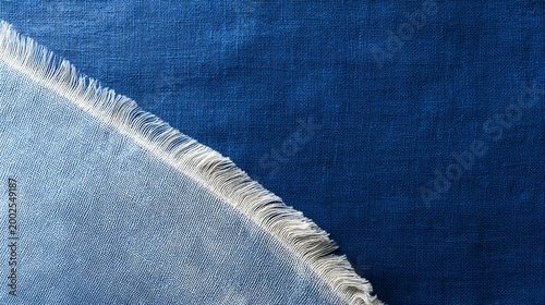 Minimal indigo fabric with white edges clean design textile showcase studio setting close-up view