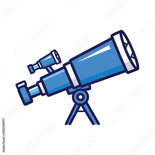 Illustration of a blue astronomical telescope on a tripod.
