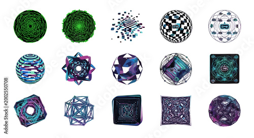 adobe Vibrant geometric shapes in various colors and patterns on white background flash