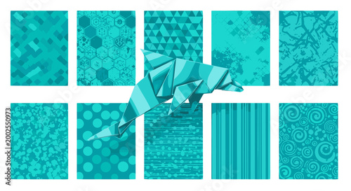 adobe Teal gift box collage with ribbon on white background various patterns and textures flash