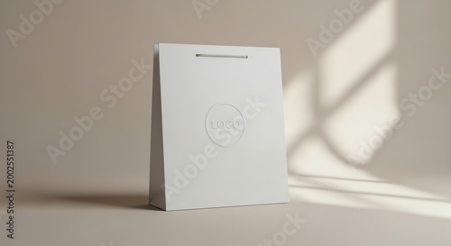 Blank white paper bag, eco friendly packaging, minimal design, product display