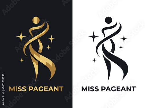 Canvas Print Elegant Miss Pageant Logo Design Featuring Abstract Female Silhouette with Stars