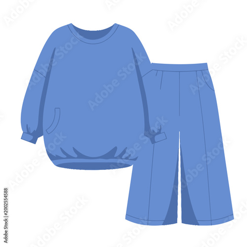 Tableau sur toile Comfortable blue casual outfit: oversized sweatshirt and wide-leg pants