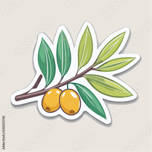 Stylized Olive Branch with Yellow Olives