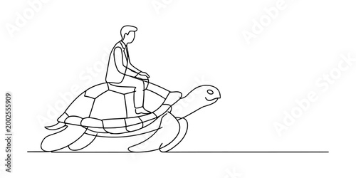 Fotografie Businessman riding a slow turtle on a line