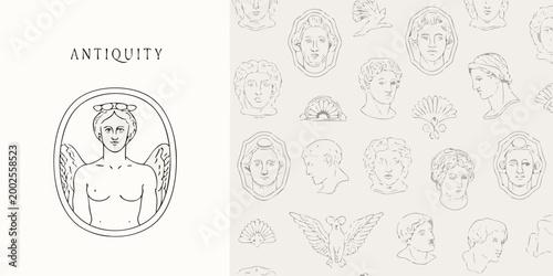 antique bust line drawings collection of classical sculpture sketches