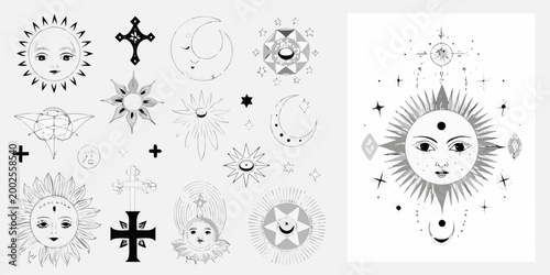 vintage astrology symbols and celestial illustrations black and white