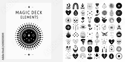 vintage magic deck elements hand drawn esoteric symbols collection