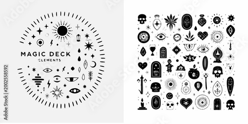 vintage esoteric symbols and icons decorative black and white illustration