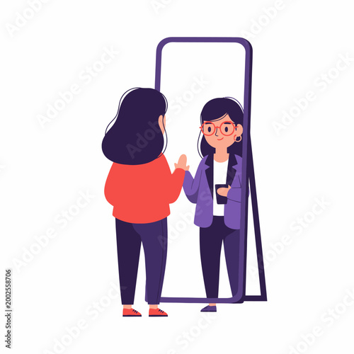 Woman Looking in Mirror, Seeing Professional Reflection