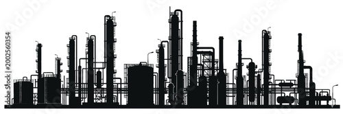 Industrial Refinery Plant Silhouetted Against a Clear Sky
