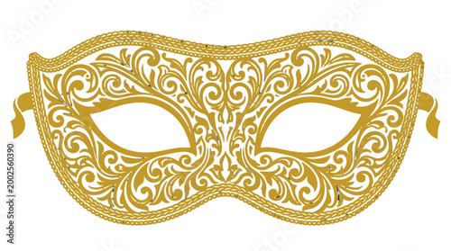 Golden Masquerade Mask with Intricate Floral Design - Ideal for Parties and Celebrations