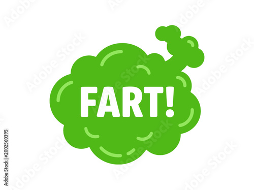 Fart cloud illustration with the word FART in bold white text against a green background