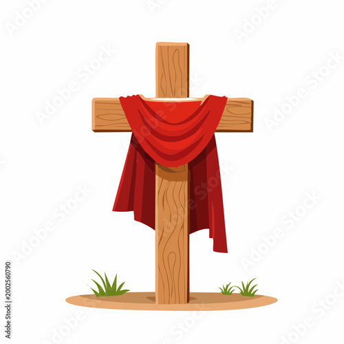 Wooden Cross with Red Drape