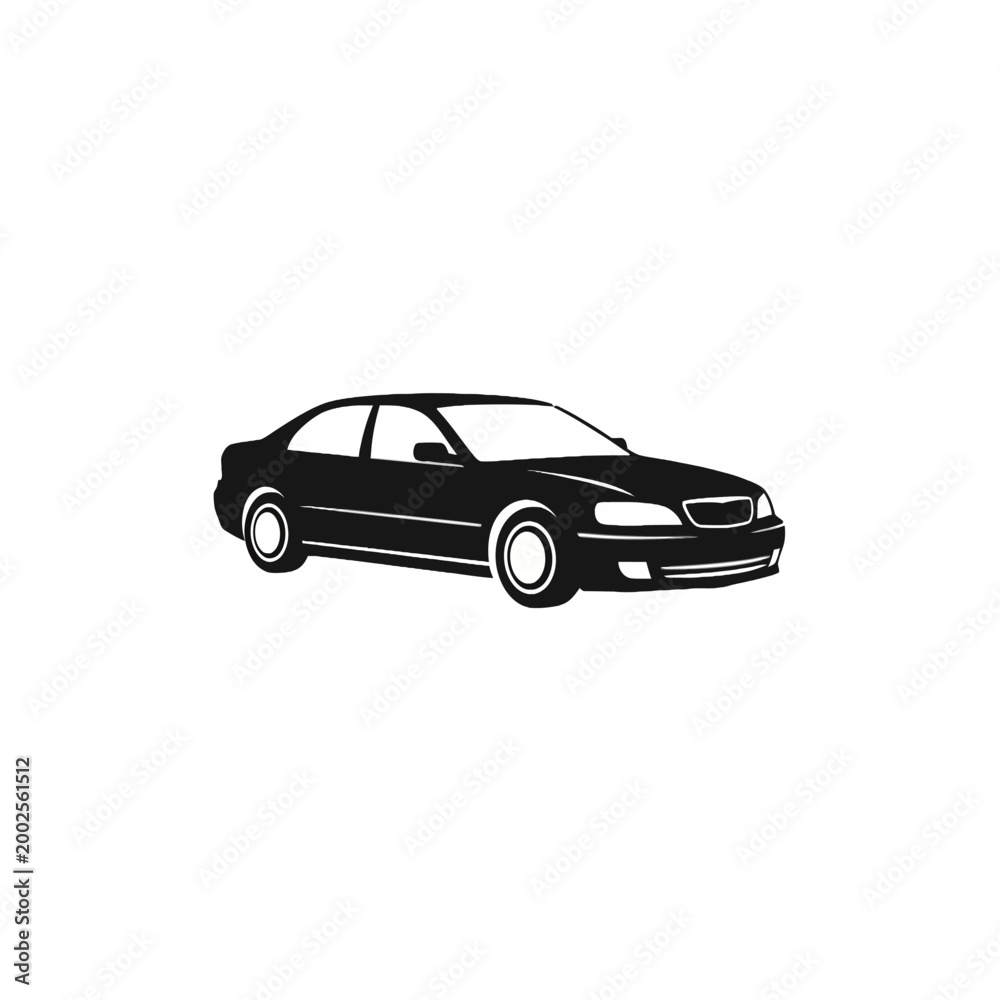 Obraz premium Black Sedan Car Side View.