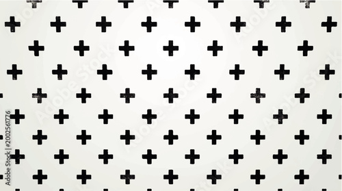 Abstract Geometric Pattern of Repeating Black Plus Signs on a White Textured Background