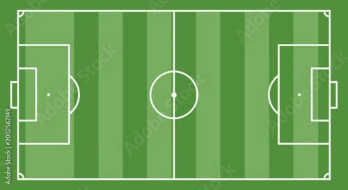 Top-down view of a clean, empty soccer field with crisp white lines and goalposts, ready for a match