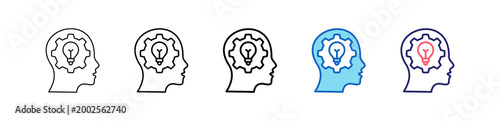 Human Mind Icon In 5 Different Styles Set Collection.   