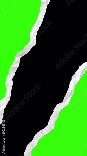 Clean Paper Rip Frame Border Transition Smooth Opening Reveal Overlay Green Screen Transparent Background 4K Video