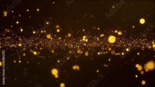 Golden Light Symphony: A mesmerizing display of golden particles dances in a dark void, casting a magical glow and evoking a sense of wonder and elegance. Generative AI.