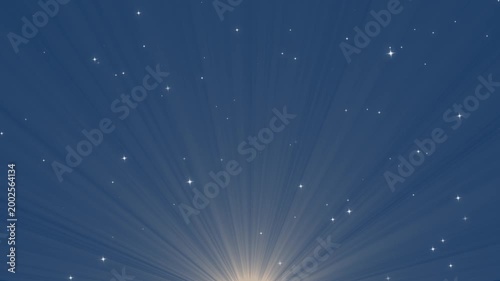 blue sky background with light rays and twinkling stars, 4k loopable overlay. light rays and sparkling stars