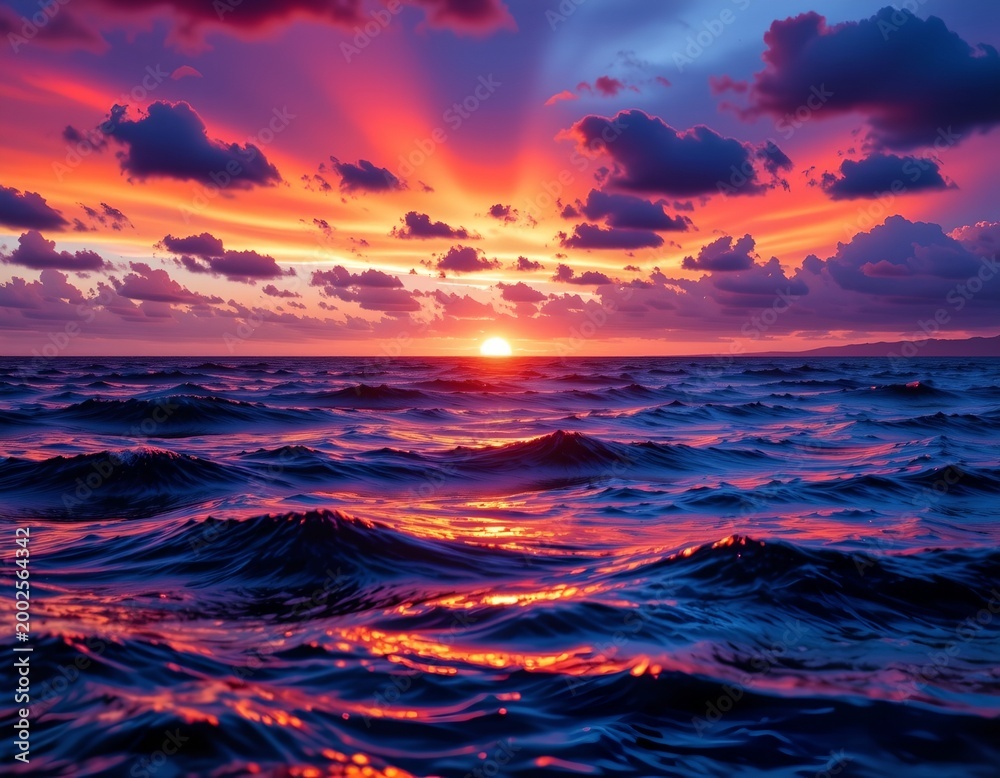 Fototapeta premium Serene Ocean Sunset with Colorful Sky and Rolling Waves
