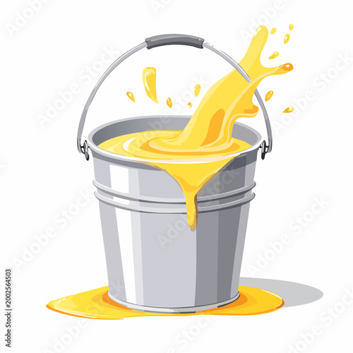 Yellow liquid splashing out of a metal bucket