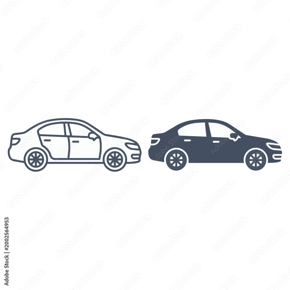 Fototapeta premium Two car icons outline and filled versions
