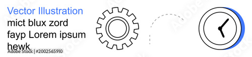 Workflow, productivity, time management, process optimization, business operations, scheduling. Gear icon and clock symbol with a dotted path. Productivity and process optimization concept