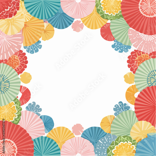 Stylish and cute retro-colored background decoration illustration. Shippo pattern frame, border, Japanese style.