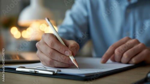 A close-up shot of a person's hand intently guiding a pen across a sheet of paper, capturing the essence of focused work and the art of writing.