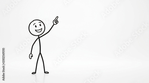Stick figure pointing up happily alone.