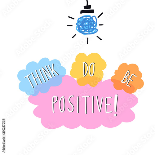 Think Do Be Positive Inspirational Quote, Positive Thinking Mindset Illustration, Mental Health Wellness Cloud Doodle, Transparent PNG