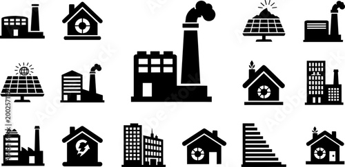 Manufacturing plants and renewable energy sources create green power for industry