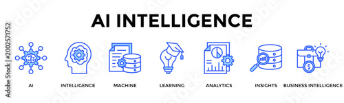 Ai Intelligence  Banner Web  Icon Set Collection Pack Vector Illustration Concept Containing Ai, Intelligence, Machine, Learning, Analytics, Insights, Business Intelligence