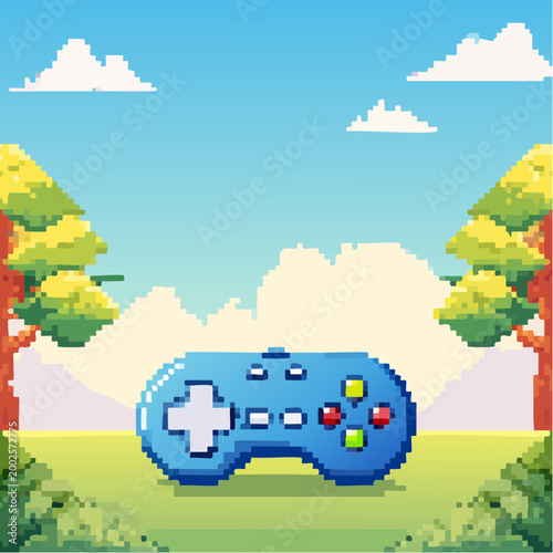 Pixel art controller background decoration illustration. Simple and cute gaming frame for games