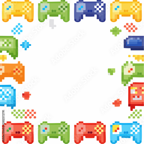 Pixel art controller background decoration illustration. Simple and cute gaming frame for games