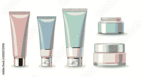 Premium cosmetic tube packaging set with skincare cream containers and elegant beauty product mockups isolated for branding, spa promotions and personal care ecommerce design