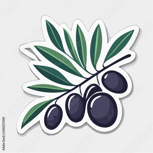 Illustration of a Black Olive Branch with Leaves