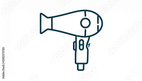 Stylized Outline Icon of a Hair Dryer with Dark Blue Lines on White hairdryer symbol