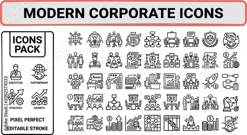 Photos Modern Corporate and Business outline icon set