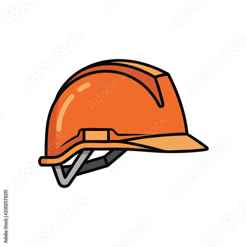 Illustration of a bright orange construction hard hat safety helmet.