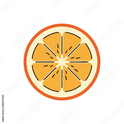 Minimalist flat vector illustration of a fresh orange slice citrus fruit.