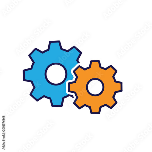 Two colorful gear wheels icon for industrial mechanical design.