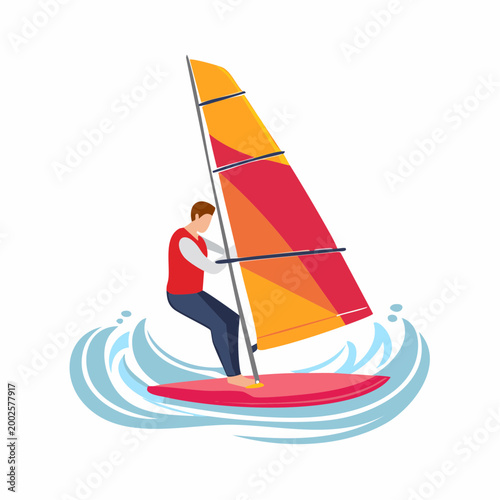 Windsurfer riding a wave with a colorful sail