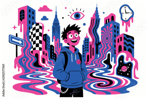 Teenager in city illustration art.