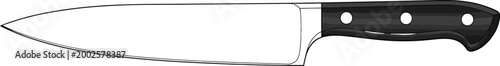 Sharp chef knife illustration graphic with black handle and stainless steel blade