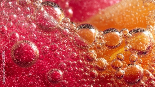 Bubbles in soda close-up, bright and refreshing, product photography style.
