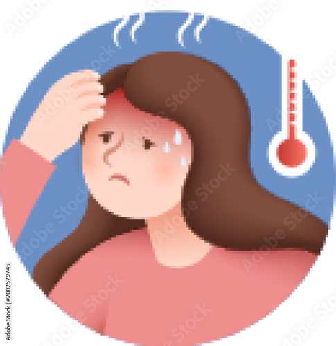 Woman has a high fever with thermometer