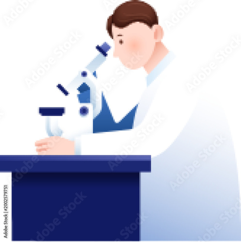 Researcher uses microscope to do experiment in lab